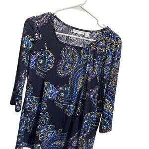 Susan Graver XS Blue Paisley Print‎ 3/4 Sleeve Tunic Top